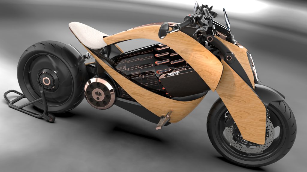Newron apresenta moto com exterior em madeira